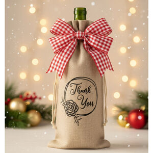 Thank You Burlap Wine Bottle Gift Bag – Rustic Reusable Sack